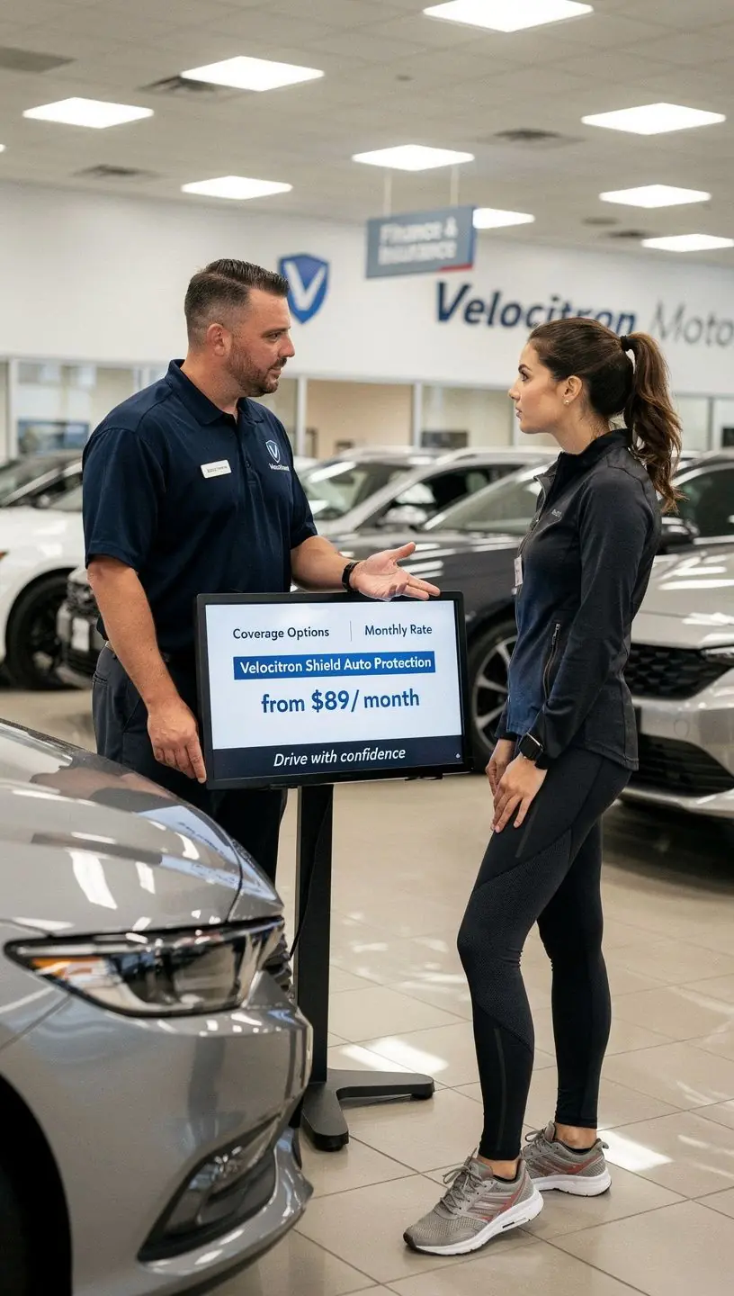 Kobieta rozmawiająca z agentem ubezpieczeniowym, omawiająca plany ubezpieczeń samochodowych i dostępne zniżki.