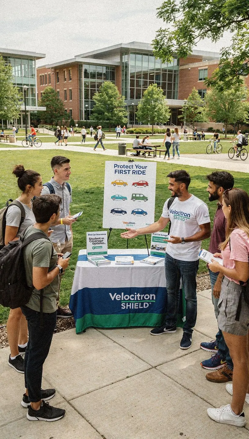 Zdjęcie przedstawiające uśmiechniętego agenta ubezpieczeniowego omawiającego plany ubezpieczenia samochodowego z klientem.