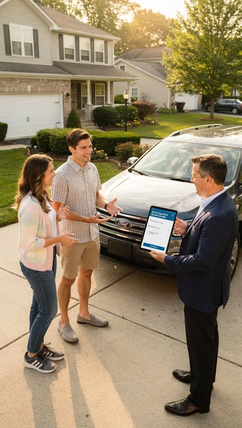 Graficzna reprezentacja różnych opcji ubezpieczenia samochodowego z symbolami oszczędności.