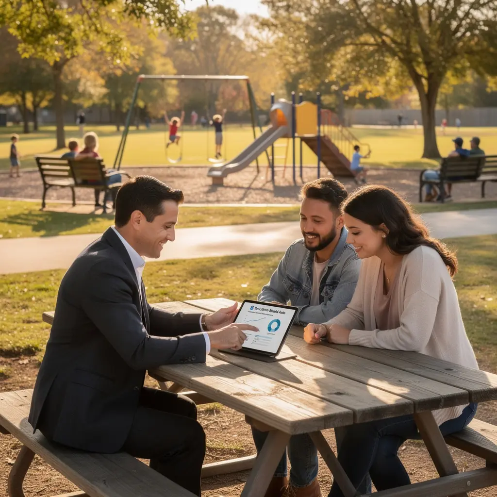 Zdjęcie przedstawiające rodzinę korzystającą z nowego samochodu, symbolizujące spokój ducha dzięki ubezpieczeniu.